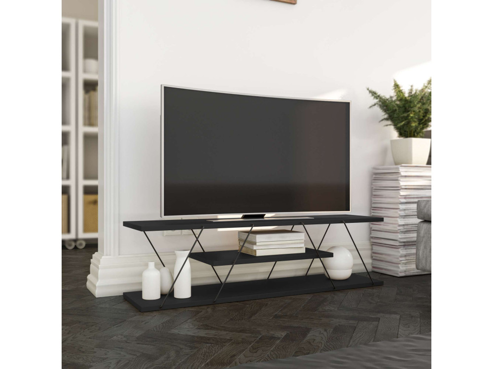 Meuble TV en bois "April" - 120 x 30 x 33 cm - Gris anthracite