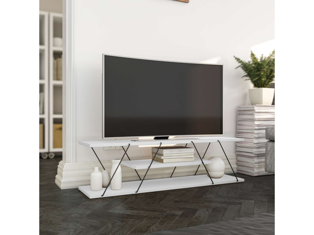 Meuble TV en bois "April" - 120 x 30 x 33 cm - Blanc