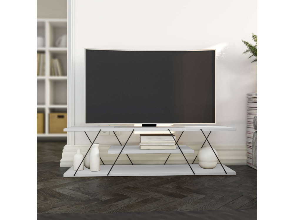 Meuble TV en bois "April" - 120 x 30 x 33 cm - Blanc