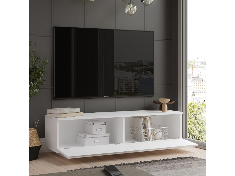 Meuble TV en bois "FN1" - 140 x 35 x 38 cm - Blanc