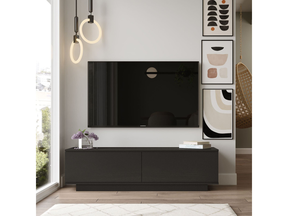 Meuble TV en bois "FN1" - 140 x 35 x 38 cm - Noir