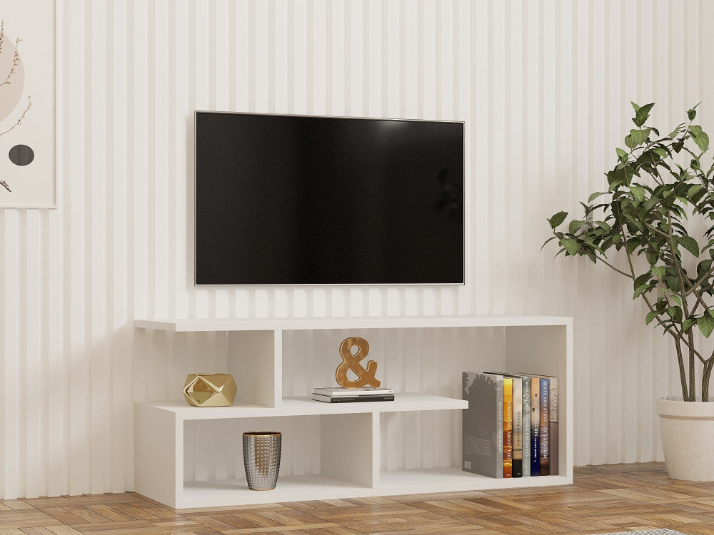 Meuble TV en bois "Cafu" - 100 x 29 x 40 cm - Blanc