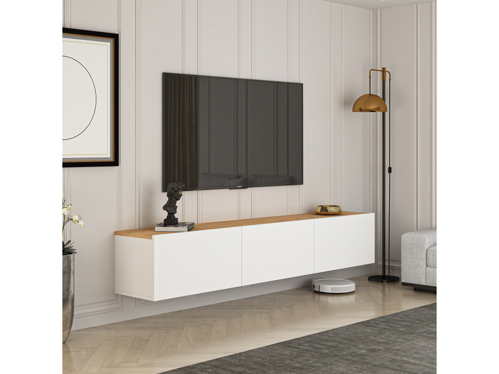 Meuble TV en bois "West" - 150 x 32 x 30 cm - Pin blanc de l'Atlantique