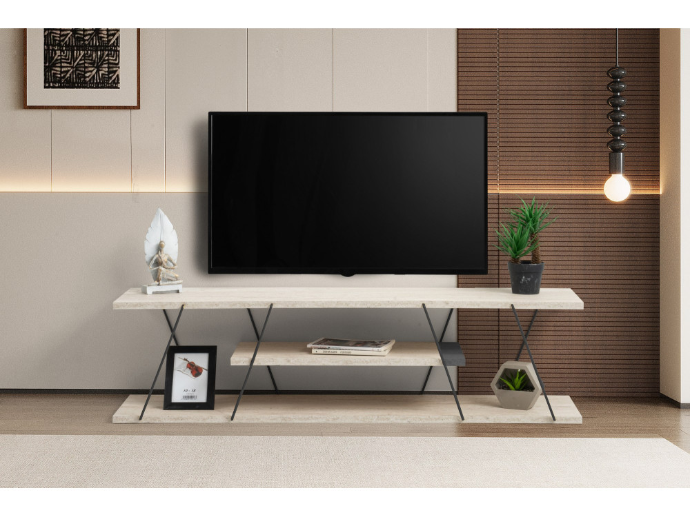 Meuble TV en bois "Canaz" - 120 x 30 x 33 cm - Beige