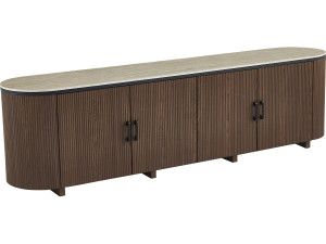 Meuble tv ovale en bois et céramique "Portofino" - 200 x 40 x 55 cm - Marron