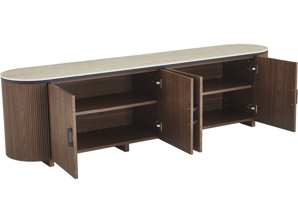 Meuble tv ovale en bois et céramique "Portofino" - 200 x 40 x 55 cm - Marron