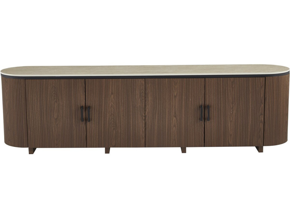 Meuble tv ovale en bois et céramique "Portofino" - 200 x 40 x 55 cm - Marron