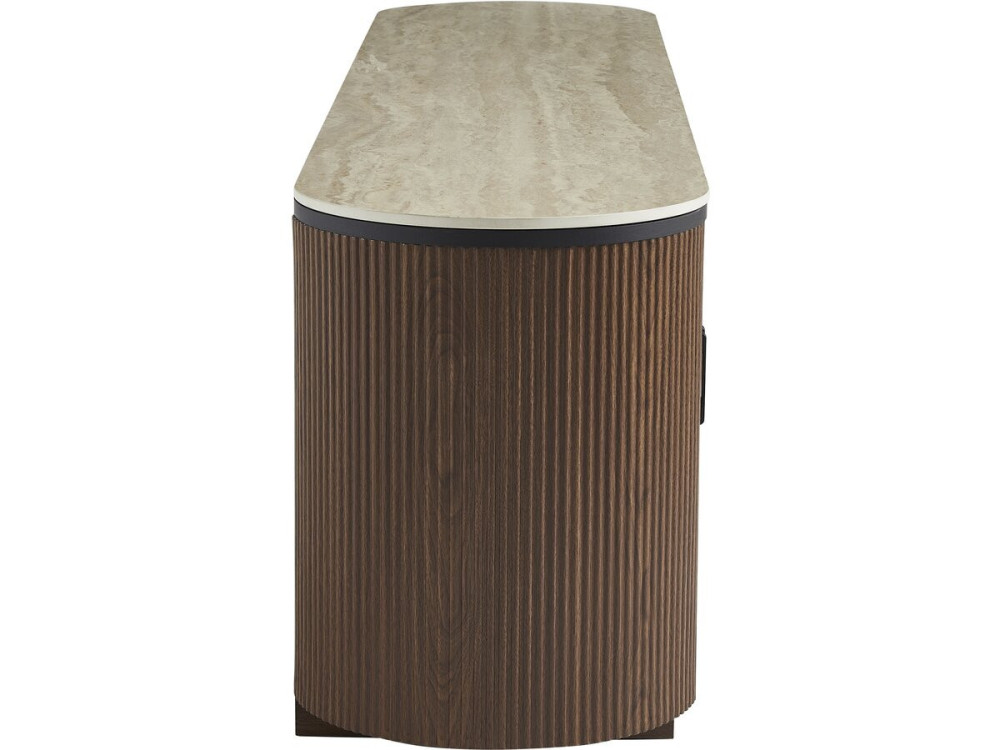 Meuble tv ovale en bois et céramique "Portofino" - 200 x 40 x 55 cm - Marron