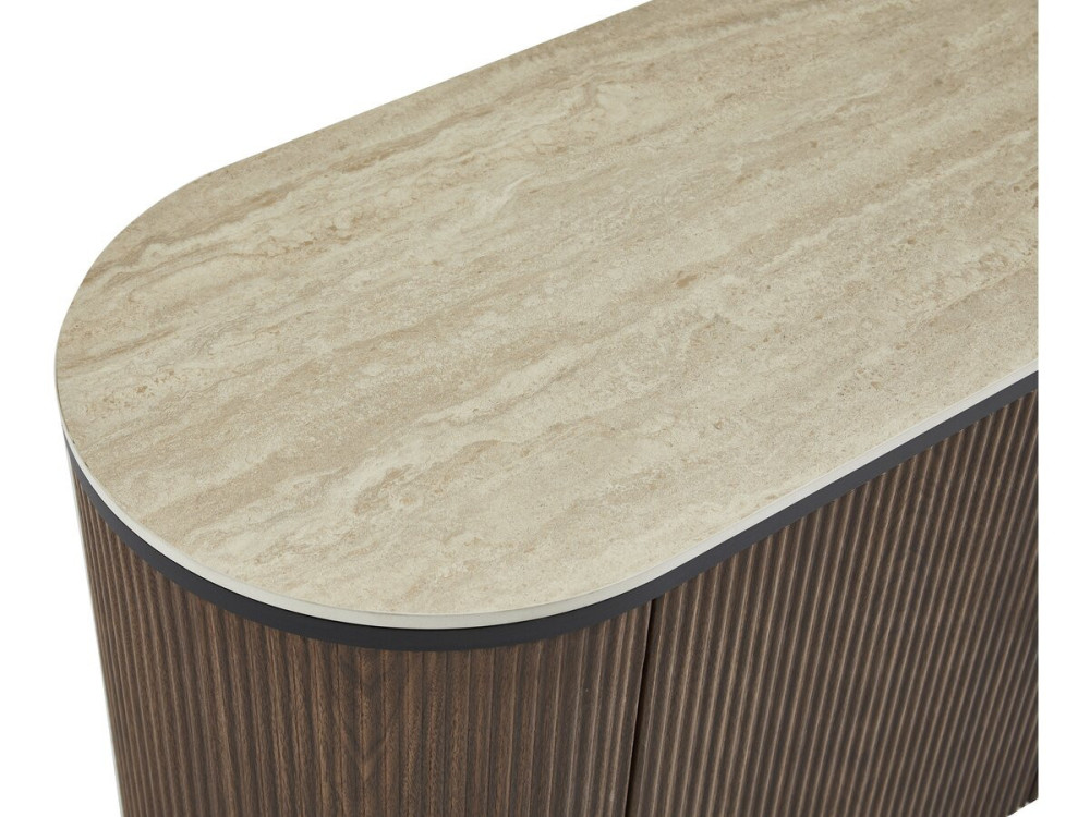 Meuble tv ovale en bois et céramique "Portofino" - 200 x 40 x 55 cm - Marron