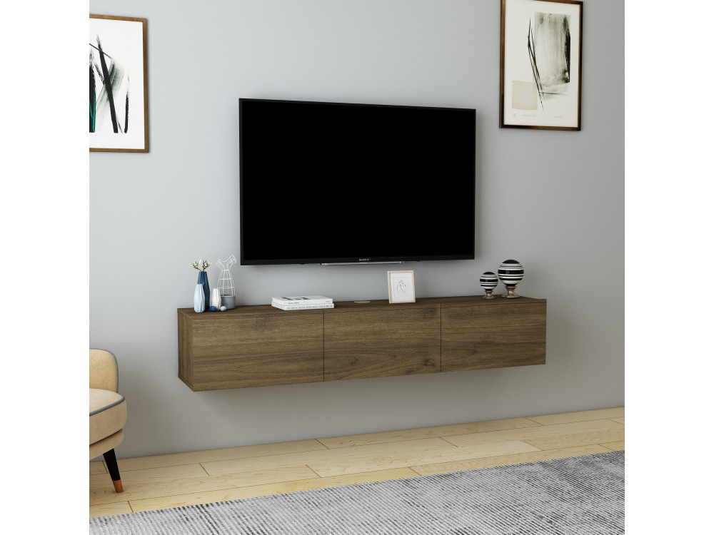 Meuble TV en bois "Denby" - 160 x 31 x 29 cm - Noyer