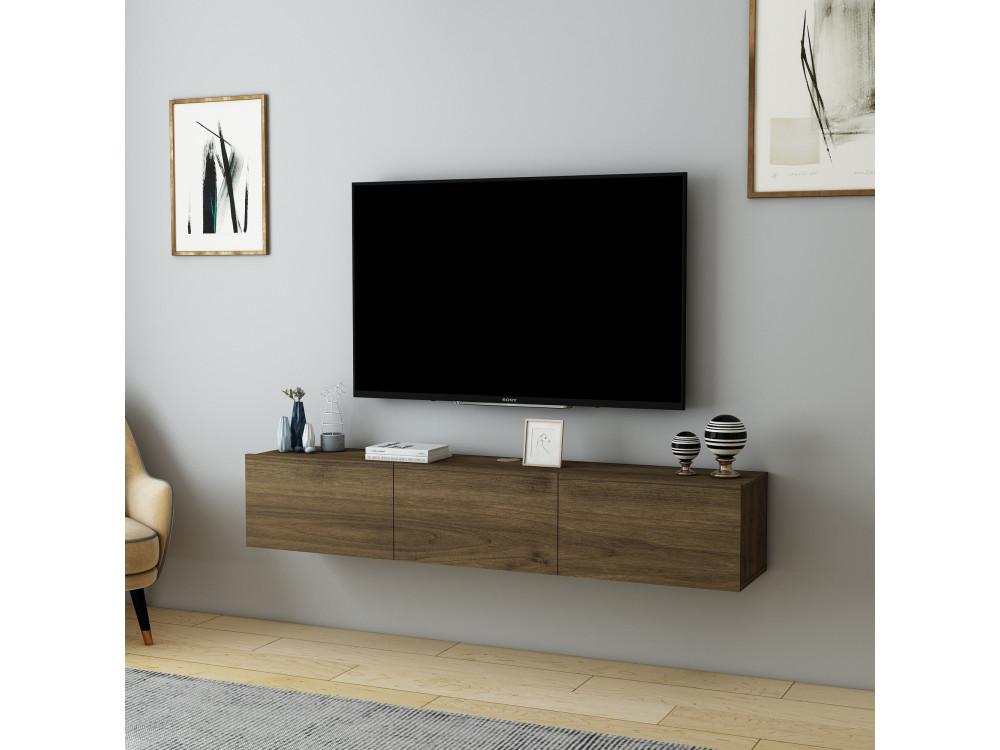 Meuble TV en bois "Denby" - 160 x 31 x 29 cm - Noyer