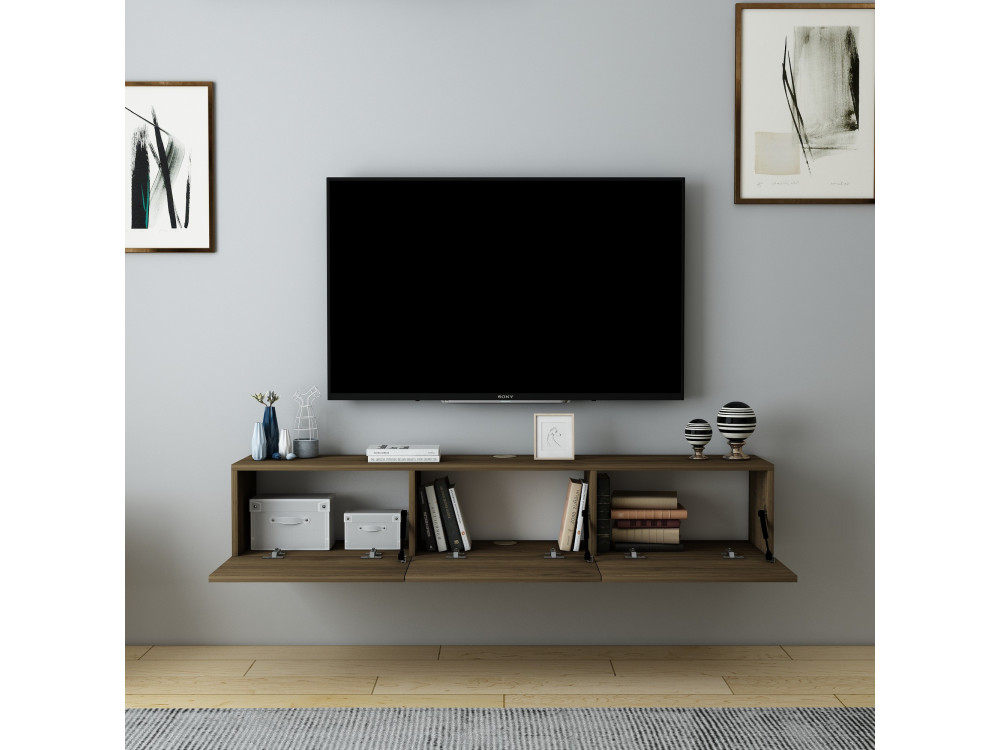 Meuble TV en bois "Denby" - 160 x 31 x 29 cm - Noyer