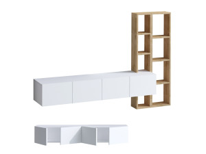 Meuble TV en bois "Pana" - 182 x 32 x 25 cm - Blanc, Chêne