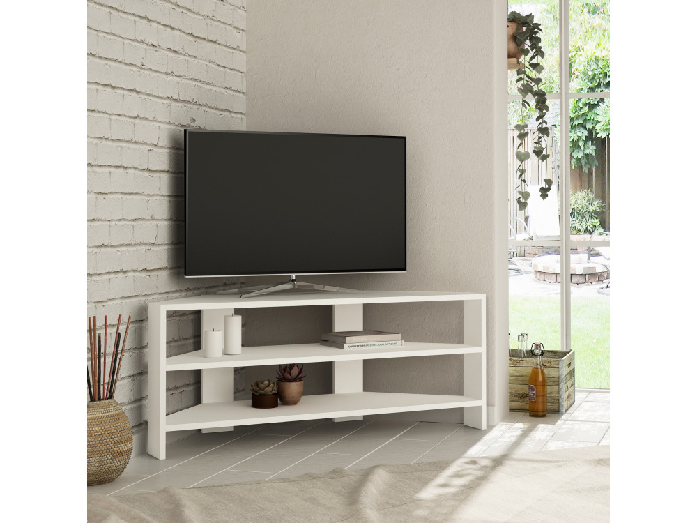 Meuble TV en bois "ThalesCorner" - 110 x 36 x 45 cm - Blanc