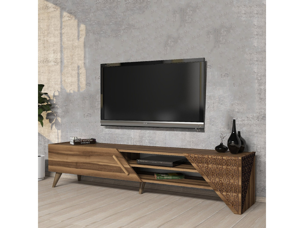 Meuble TV en bois "Beril" - 180 x 40 x 37 cm - Noyer