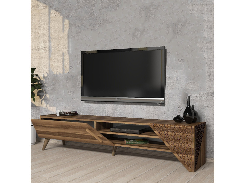 Meuble TV en bois "Beril" - 180 x 40 x 37 cm - Noyer