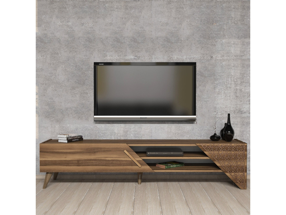 Meuble TV en bois "Beril" - 180 x 40 x 37 cm - Noyer