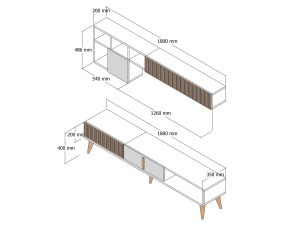 Meuble TV en bois "Milan" - 180 x 35 x 40 cm - Noyer, Anthracite
