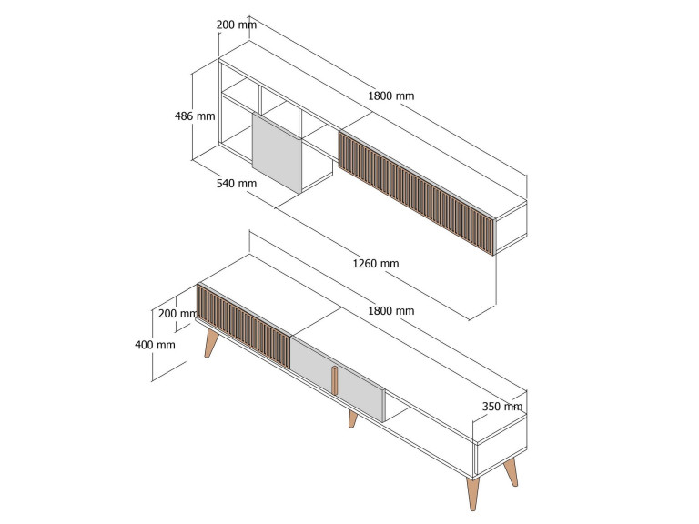 Meuble TV en bois "Milan" - 180 x 35 x 40 cm - Noyer, Anthracite