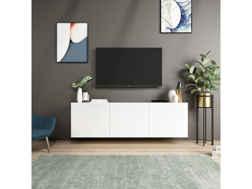 Meuble TV en bois "White" - 150 x 31 x 44 cm - Blanc