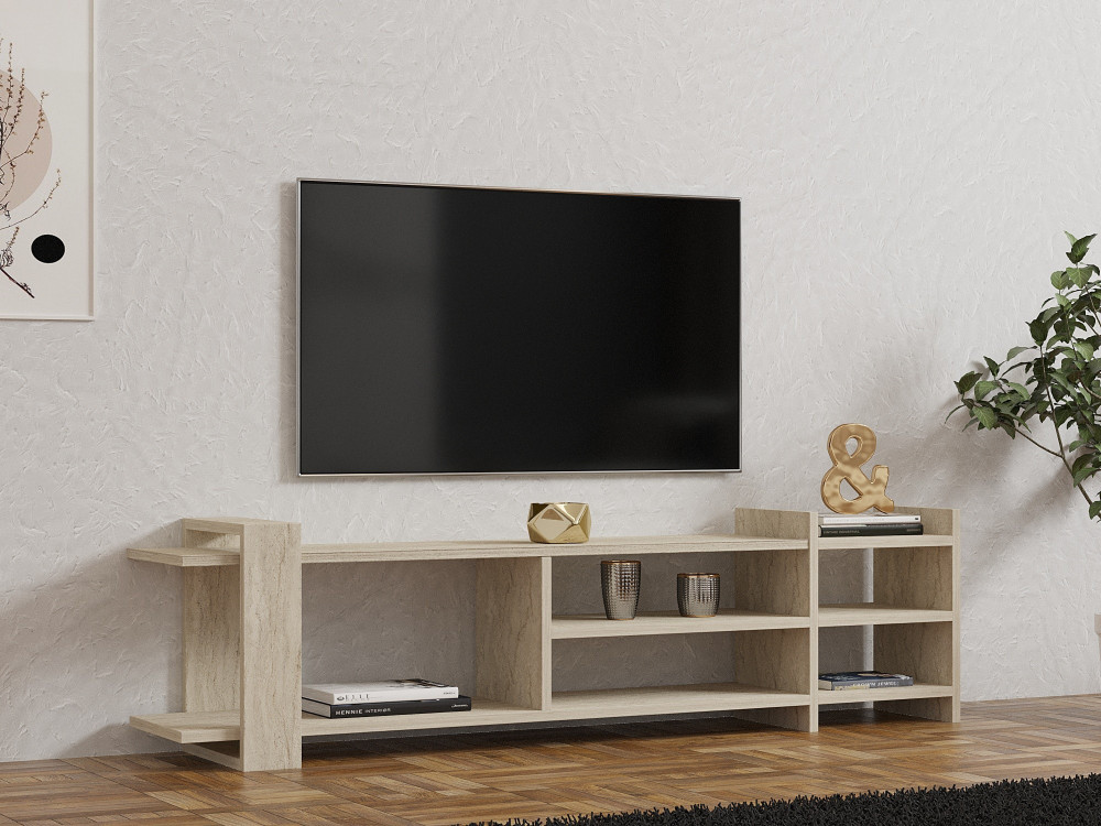 Meuble TV en bois "Zeyna" - 156 x 29 x 40 cm - Travertin