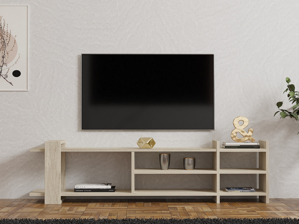 Meuble TV en bois "Zeyna" - 156 x 29 x 40 cm - Travertin