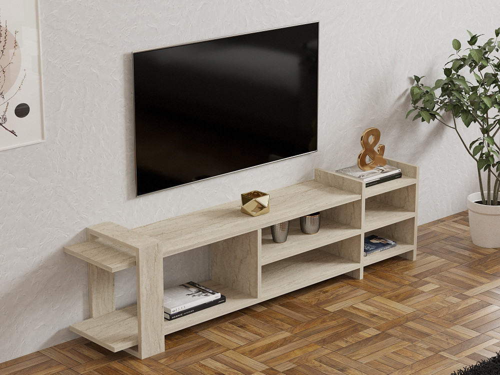 Meuble TV en bois "Zeyna" - 156 x 29 x 40 cm - Travertin