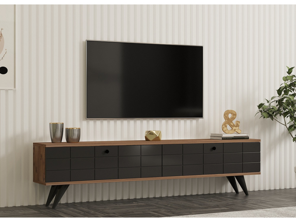 Meuble TV en bois "Alberi" - 160 x 25 x 35 cm - Gris anthracite