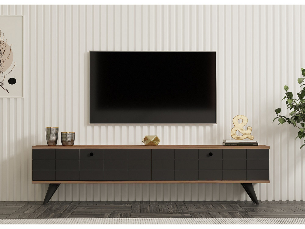 Meuble TV en bois "Alberi" - 160 x 25 x 35 cm - Gris anthracite