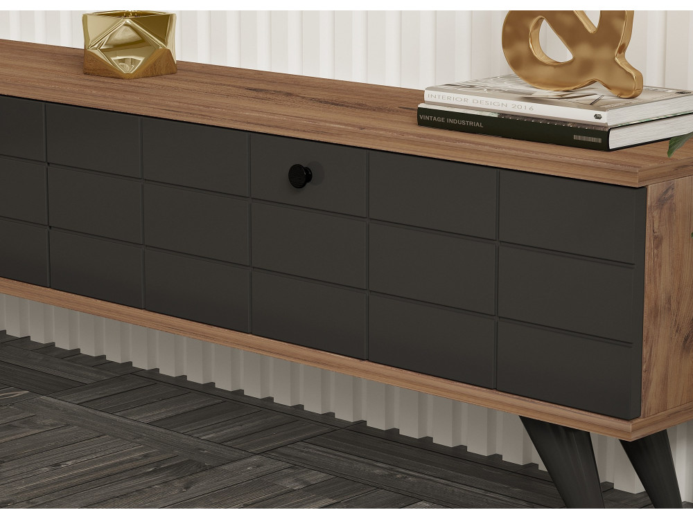 Meuble TV en bois "Alberi" - 160 x 25 x 35 cm - Gris anthracite