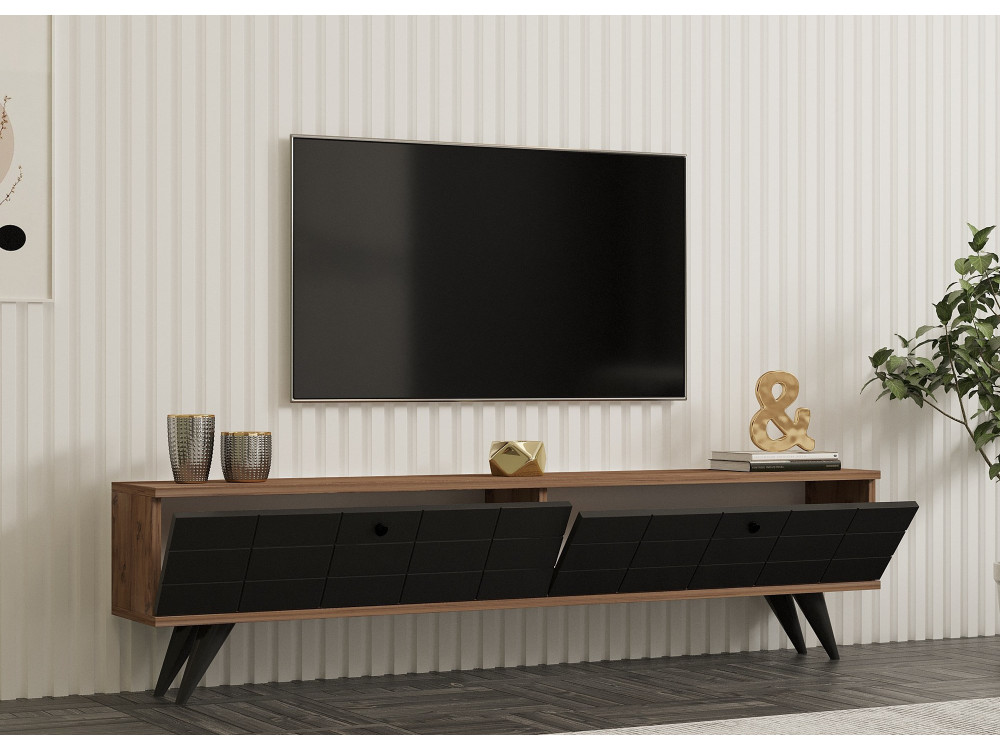 Meuble TV en bois "Alberi" - 160 x 25 x 35 cm - Gris anthracite