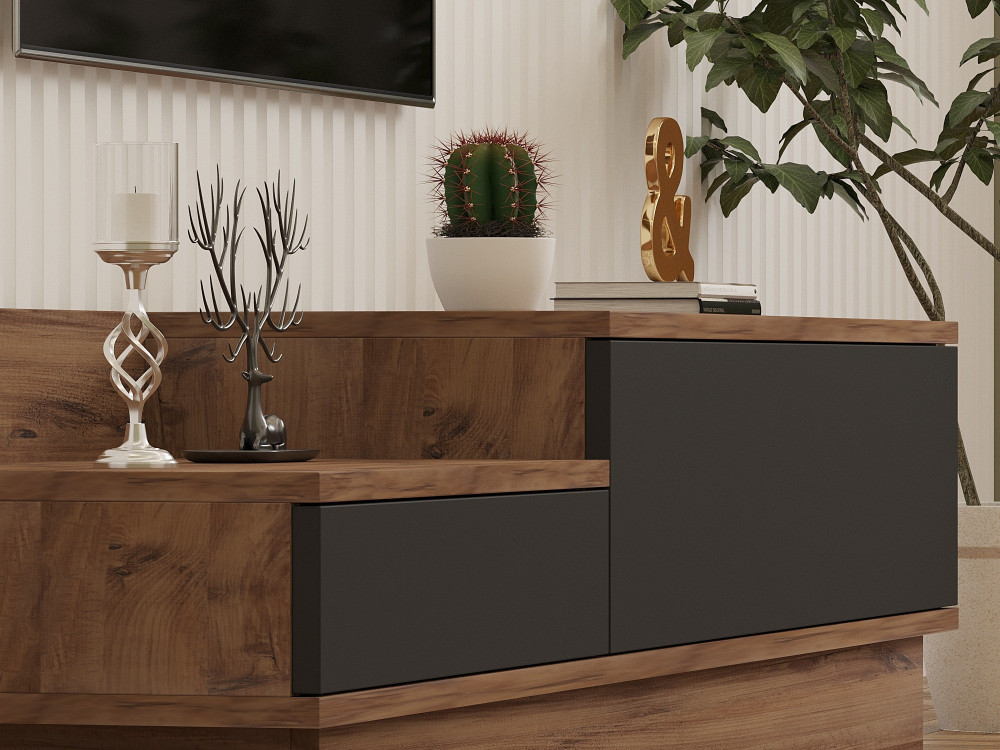 Meuble TV en bois "Asir" - 160 x 35 x 35 cm - Marron