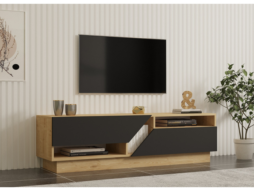 Meuble TV en bois "Yaprak" - 160 x 40 x 45 cm - Saphir, Anthracite
