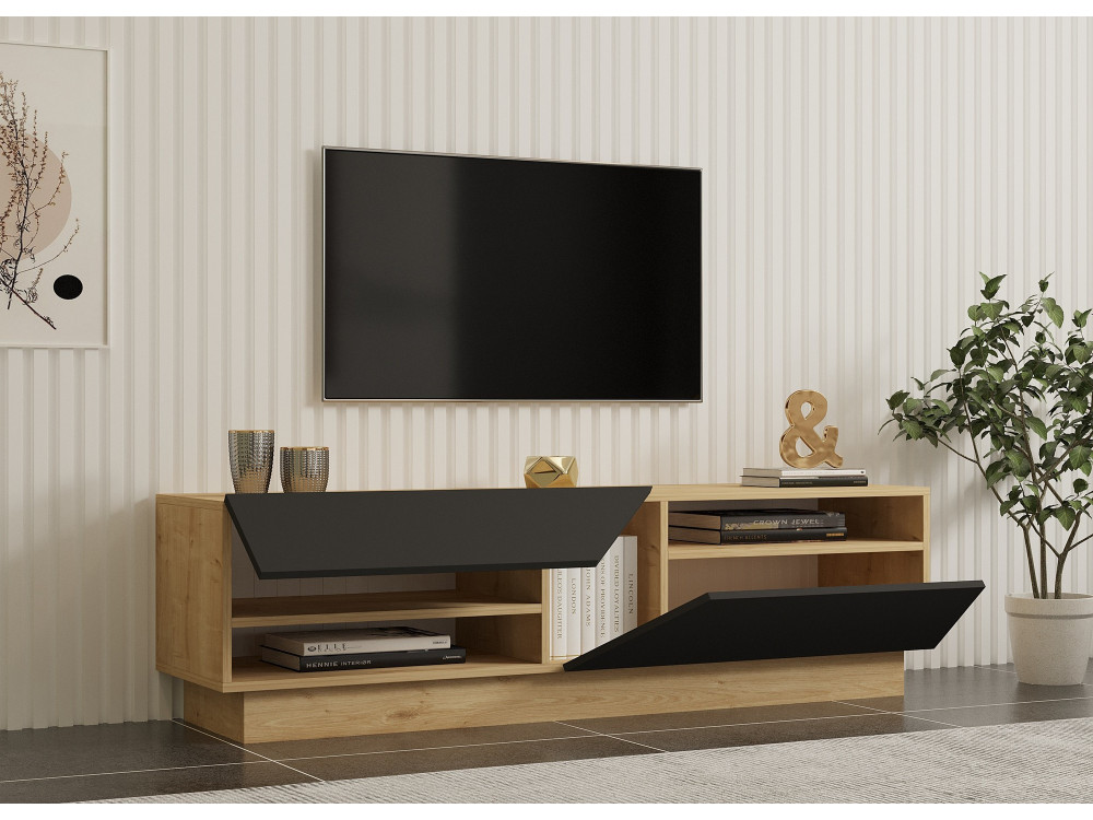 Meuble TV en bois "Yaprak" - 160 x 40 x 45 cm - Saphir, Anthracite