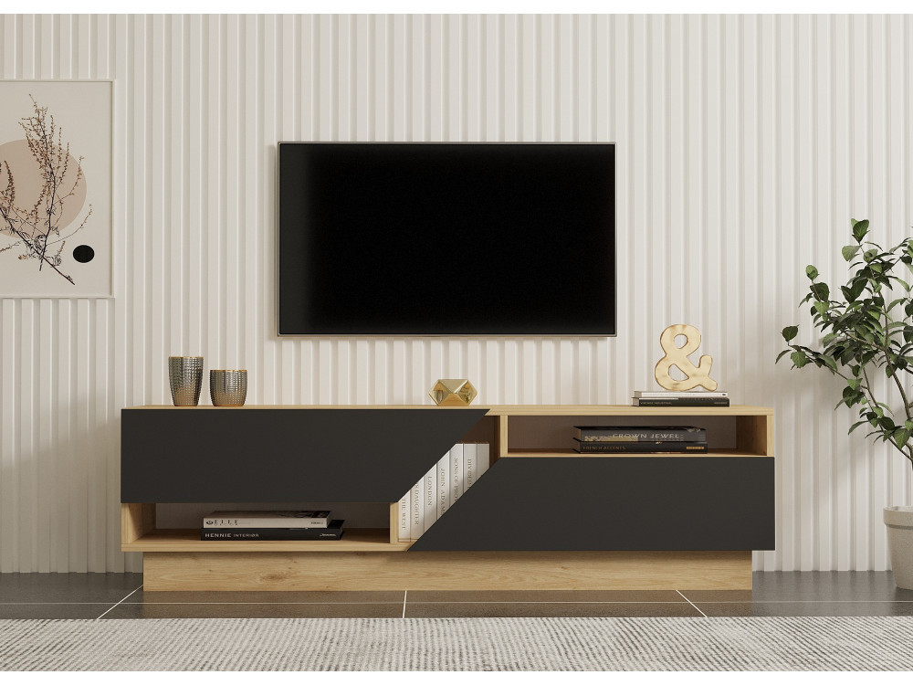 Meuble TV en bois "Yaprak" - 160 x 40 x 45 cm - Saphir, Anthracite
