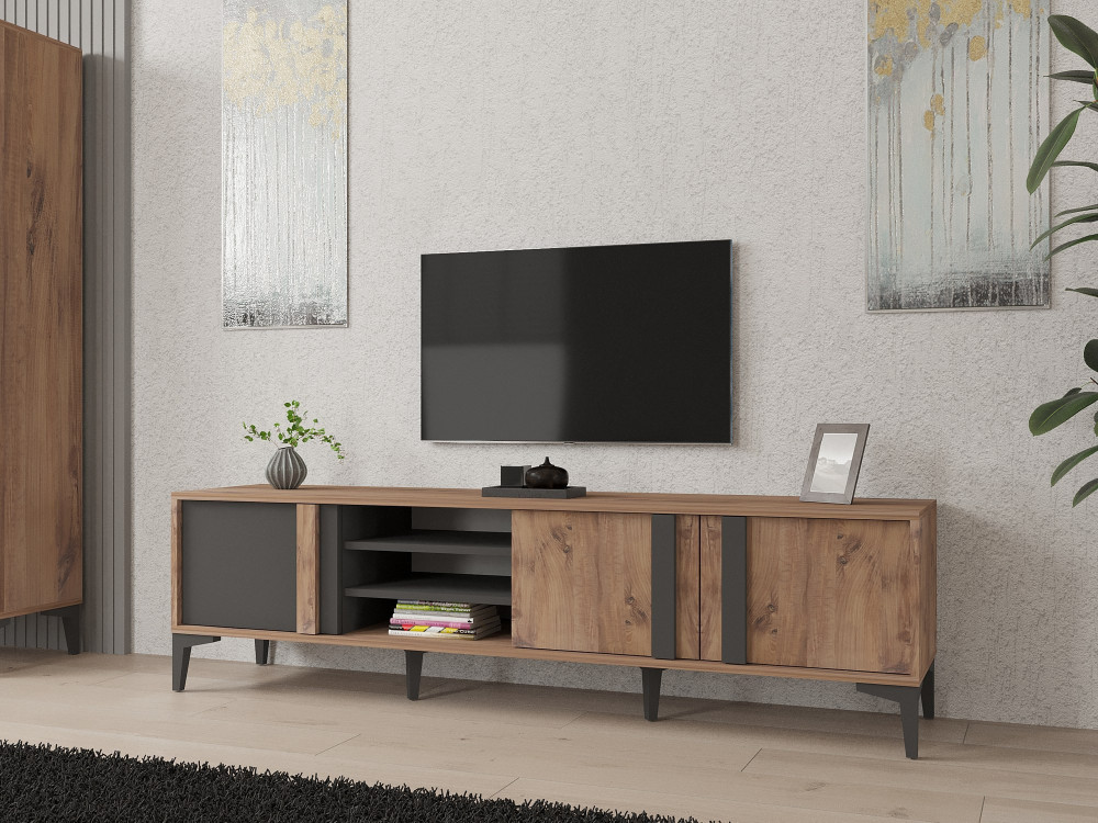 Meuble TV en bois "Mengu" - 180 x 40 x 50 cm - Atlantique, Anthracite