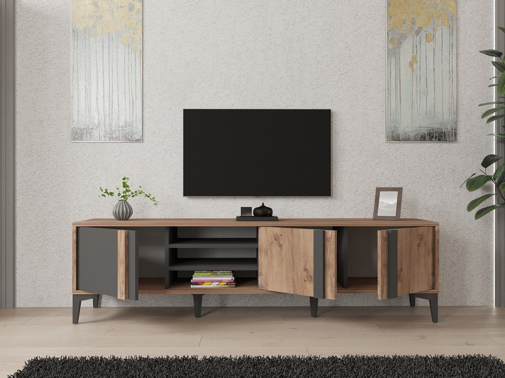 Meuble TV en bois "Mengu" - 180 x 40 x 50 cm - Atlantique, Anthracite