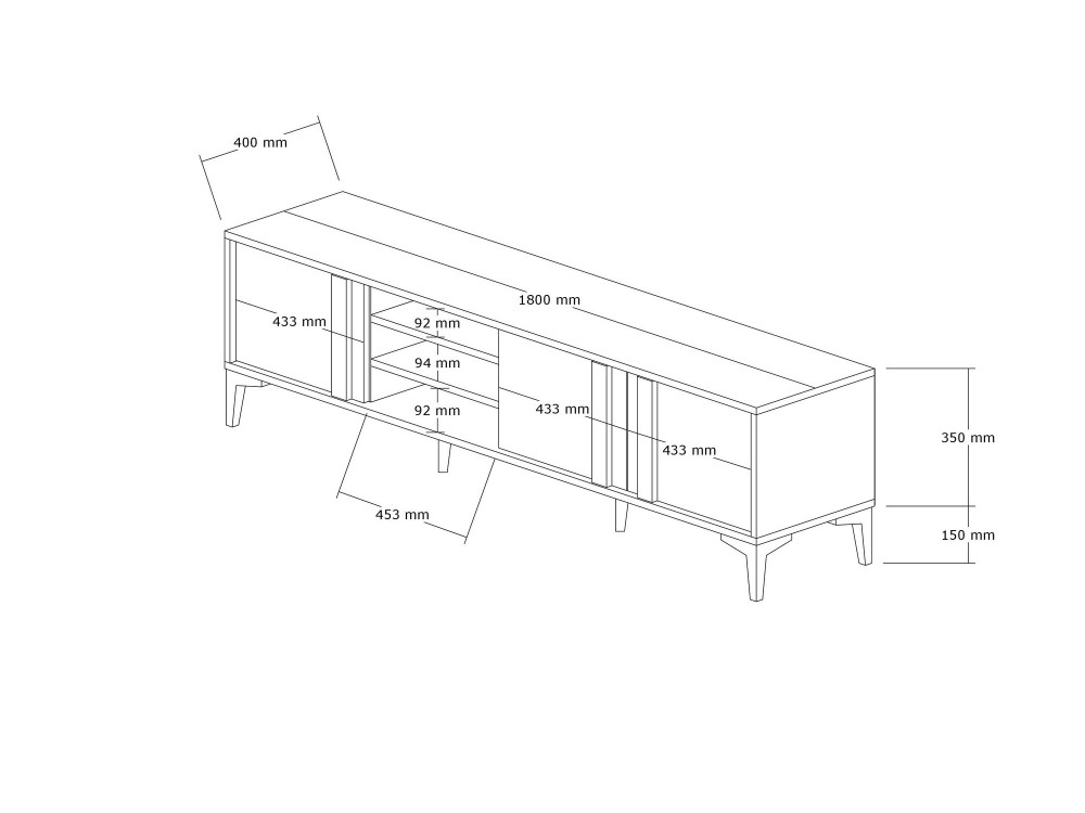 Meuble TV en bois "Mengu" - 180 x 40 x 50 cm - Atlantique, Anthracite