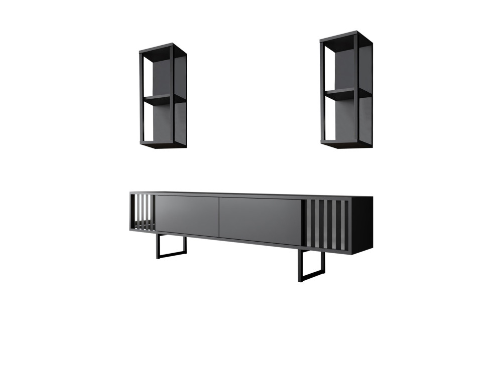 Meuble TV en bois "Chrome Line" - 180 x 30 x 48 cm - AnthraciteNoir