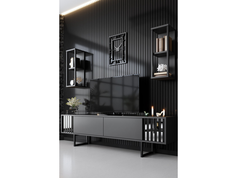 Meuble TV en bois "Chrome Line" - 180 x 30 x 48 cm - AnthraciteNoir