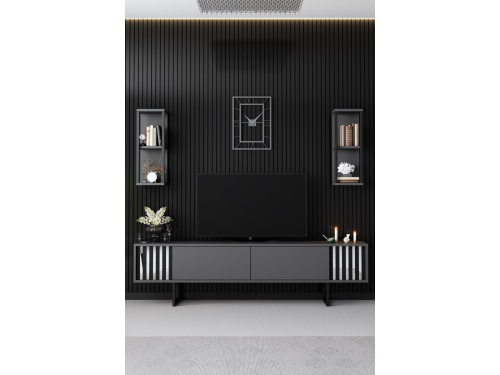 Meuble TV en bois "Chrome Line" - 180 x 30 x 48 cm - AnthraciteNoir