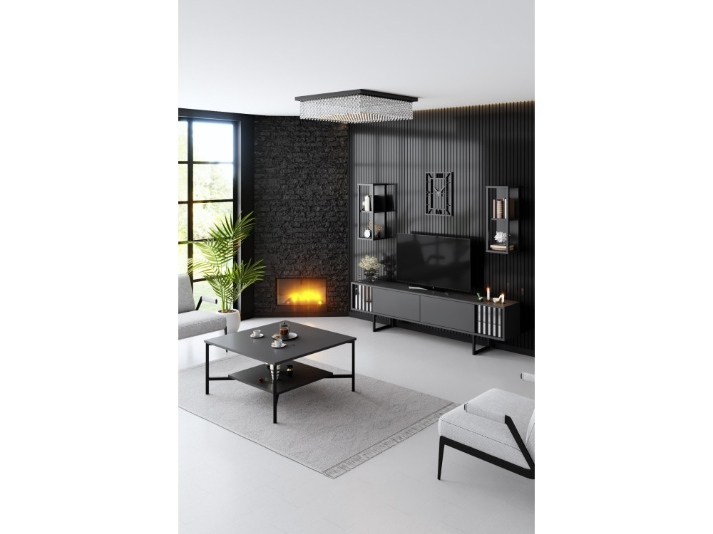 Meuble TV en bois "Chrome Line" - 180 x 30 x 48 cm - AnthraciteNoir
