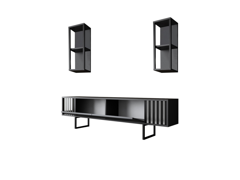 Meuble TV en bois "Chrome Line" - 180 x 30 x 48 cm - AnthraciteNoir