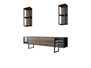 Meuble TV en bois "Chrome Line" - 180 x 30 x 48 cm - NoyerNoir