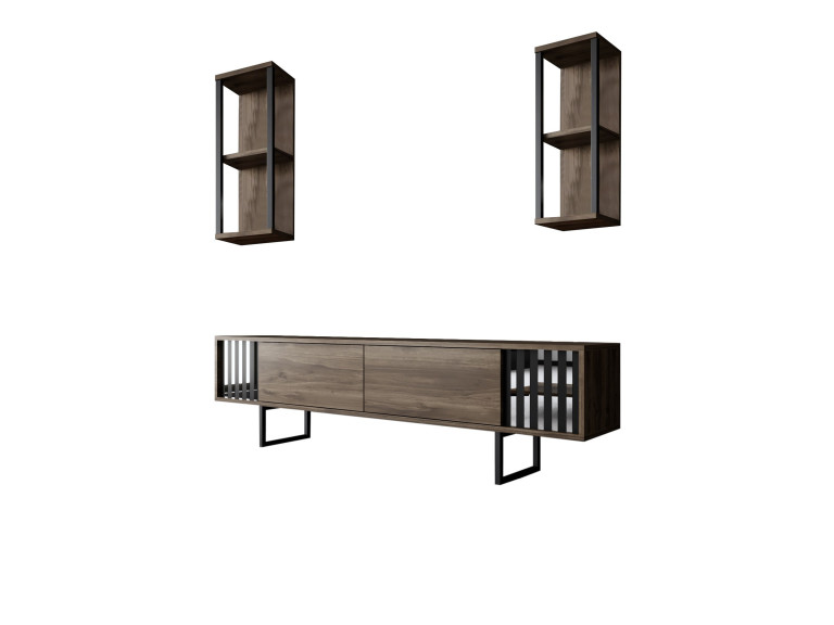 Meuble TV en bois "Chrome Line" - 180 x 30 x 48 cm - NoyerNoir