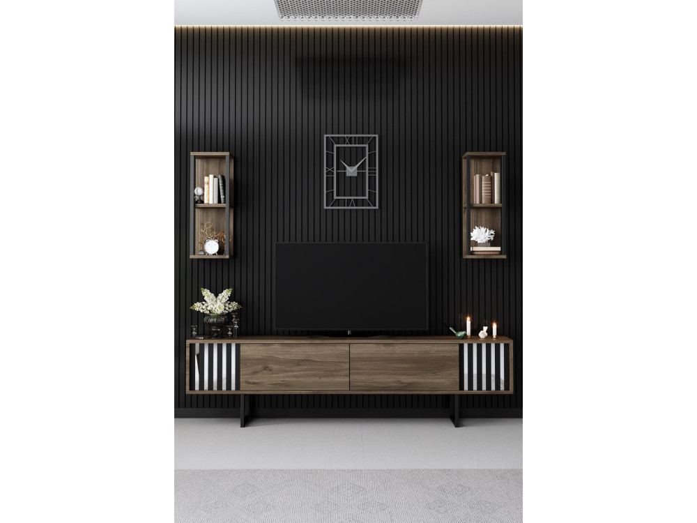 Meuble TV en bois "Chrome Line" - 180 x 30 x 48 cm - NoyerNoir