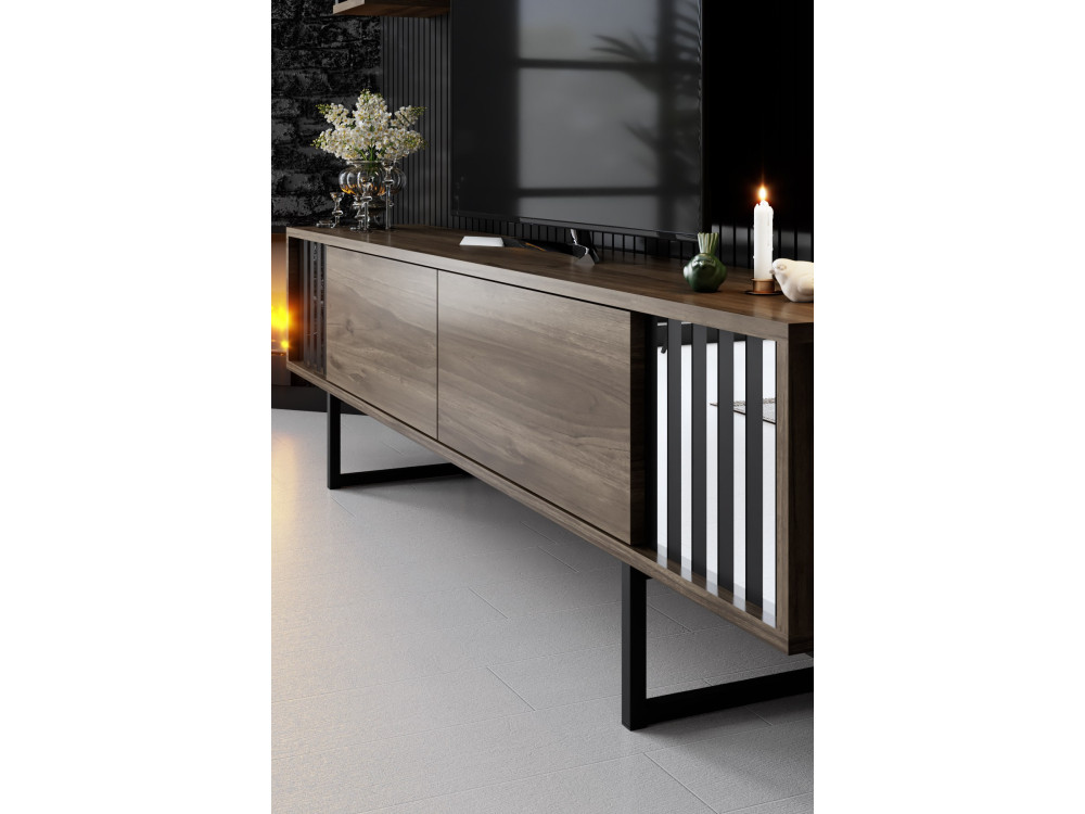 Meuble TV en bois "Chrome Line" - 180 x 30 x 48 cm - NoyerNoir