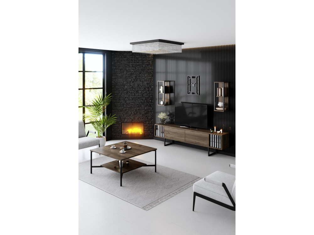 Meuble TV en bois "Chrome Line" - 180 x 30 x 48 cm - NoyerNoir