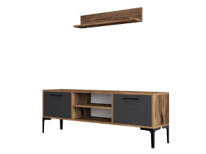 Meuble TV en bois "Riga" - 140 x 30 x 48 cm - NoyerAnthracite