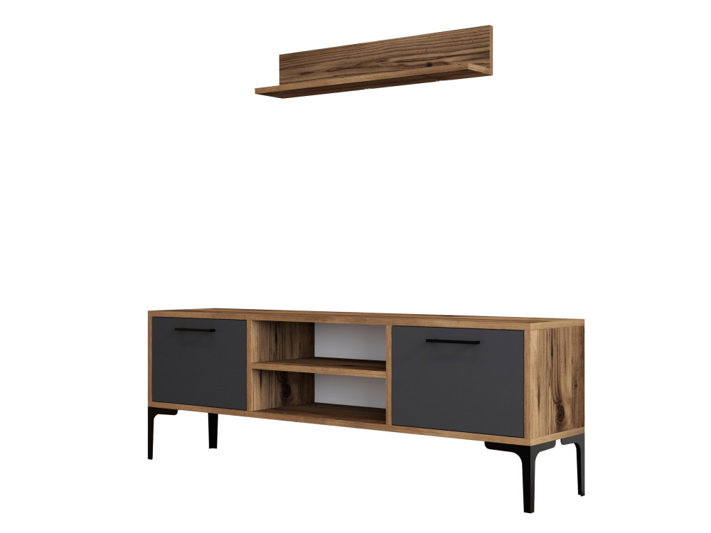 Meuble TV en bois "Riga" - 140 x 30 x 48 cm - NoyerAnthracite